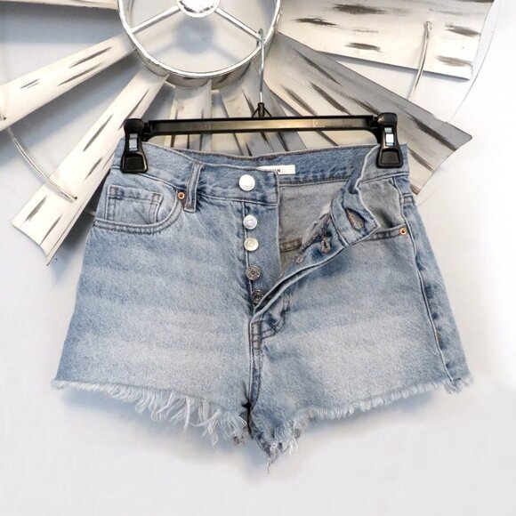 Pacsun Vintage High Rise Distressed Fray Button Fly Jean Shorts Size 24 - Picture 1 of 4